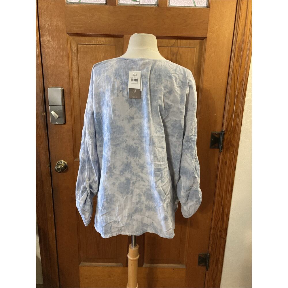 J. Jill Pure Jill Tie‎ Dye Tunic Sz L New Blue White Floral Embroidered Art Boho - Picture 6 of 11